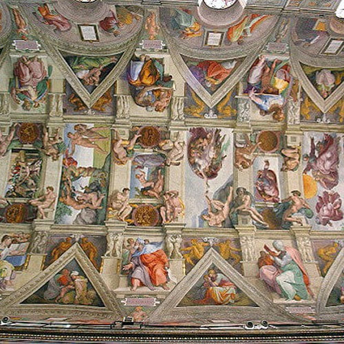 The ceiling of the Sistine Chapel painted by Michelangelo