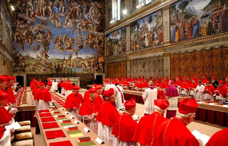 A conclave inside the Sistine Chapel