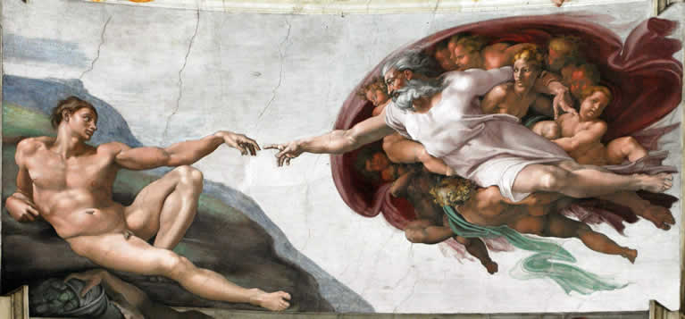 The Creation of Adam frescoed by Michelangelo in the Sistine Chapel