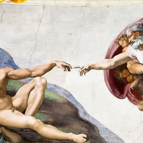 The Creation of Adam frescoed by Michelangelo in the Sistine Chapel