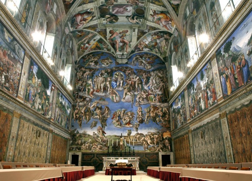 The ceiling and the Last Judgment frescoed by Michelangelo Buonarroti