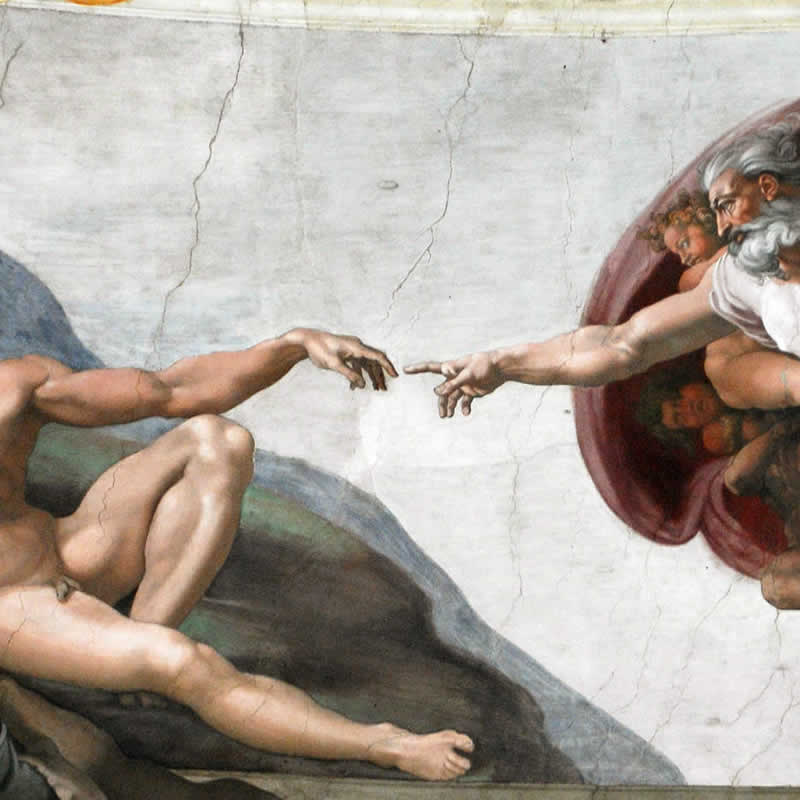 Detail of the Creation of Adam frescoed by Michelangelo in the Sistine Chapel